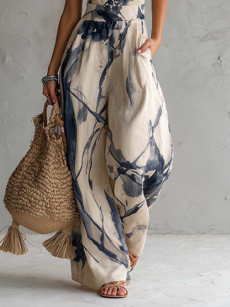 Halter Jumpsuit med Blækprint