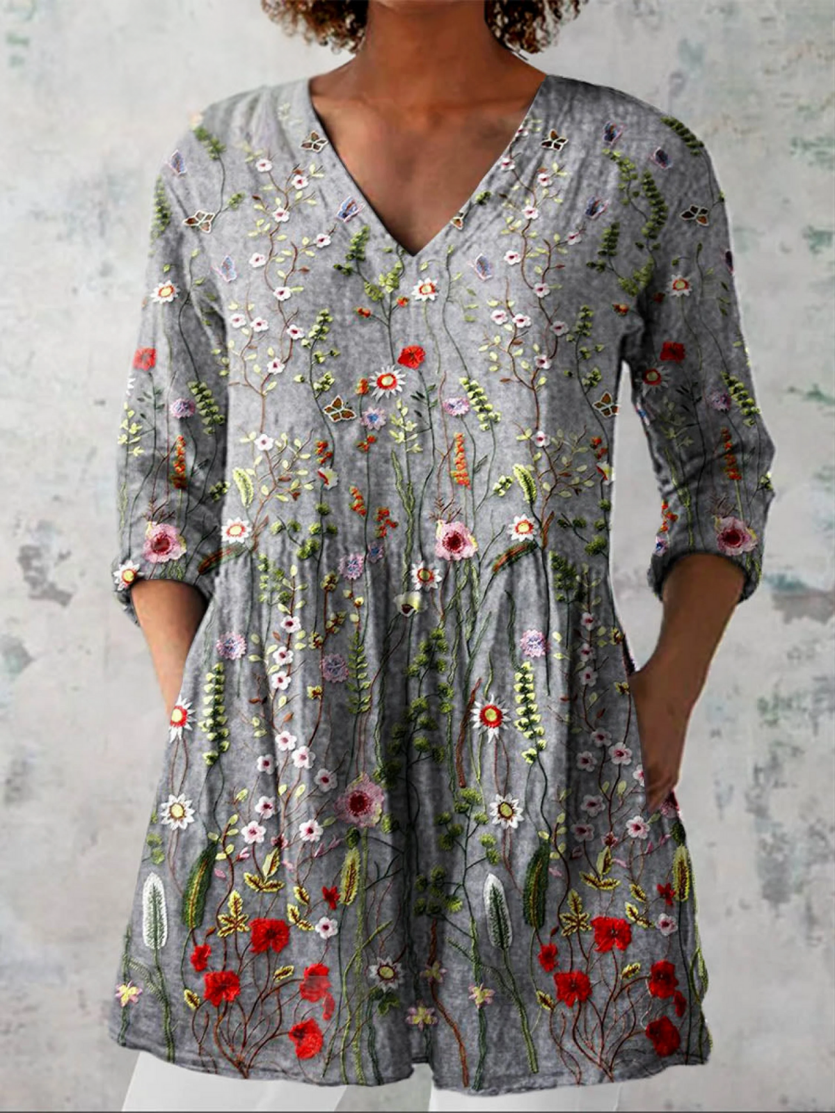 Maja | Lang Bluse med V-hals