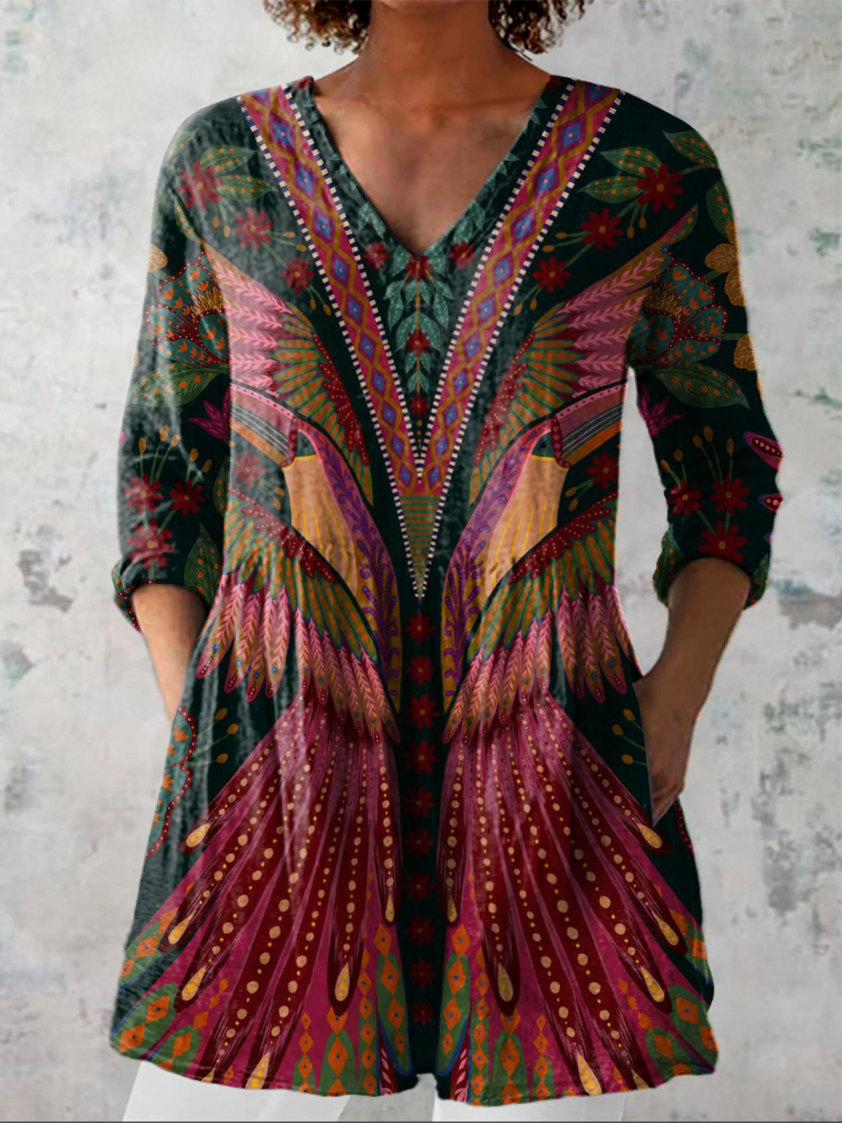 Silje | Lang Bluse med V-hals