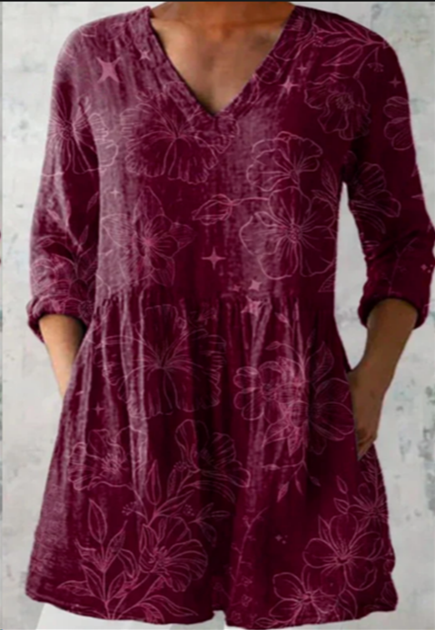 Sille | Lang Bluse med V-hals