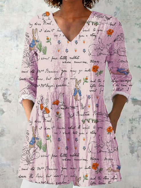 Cornelia | Lang Bluse med V-hals