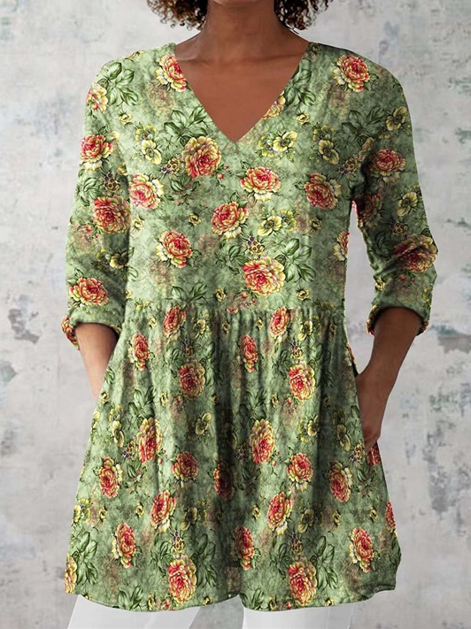 Helene | Lang Bluse med V-hals