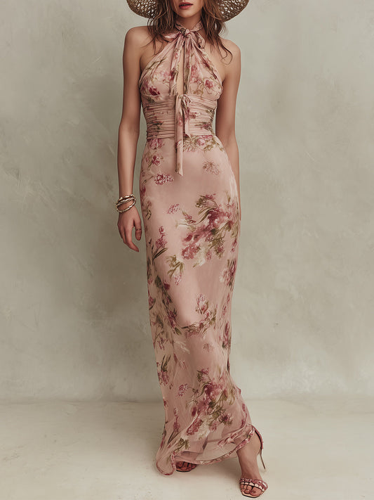 Lea | Maxikjole i chiffon med blomsterprint og dråbeudskæring
