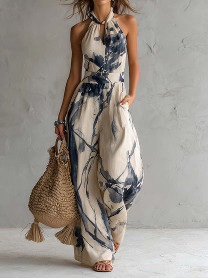 Halter Jumpsuit med Blækprint