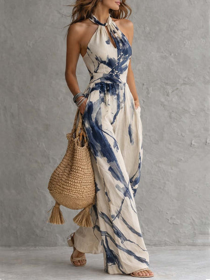 Halter Jumpsuit med Blækprint