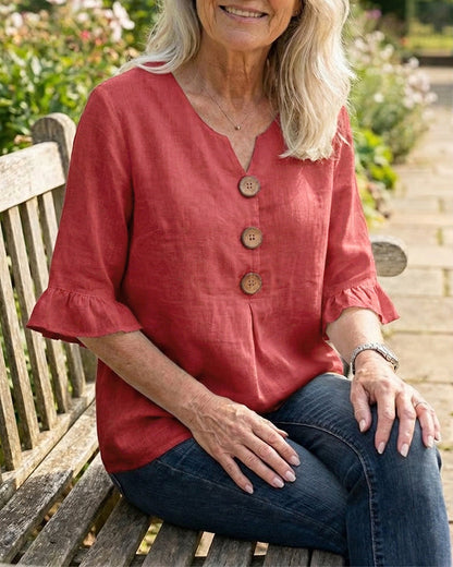 Vilma | Knappet bluse med flæser