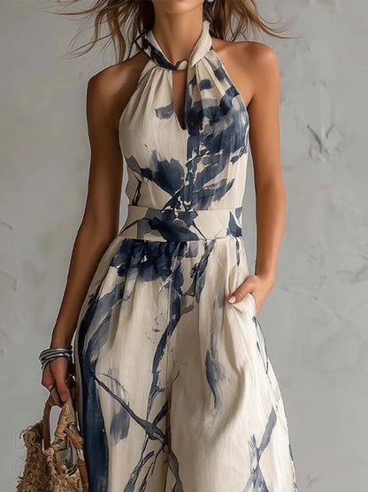 Halter Jumpsuit med Blækprint