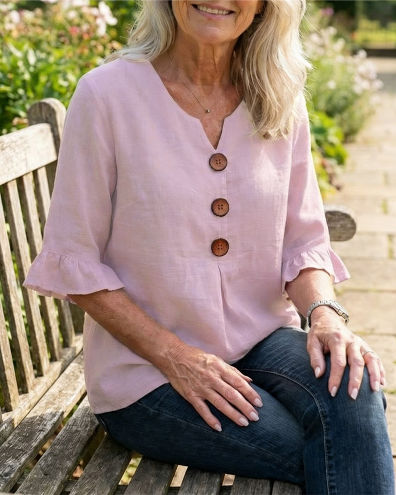 Vilma | Knappet bluse med flæser
