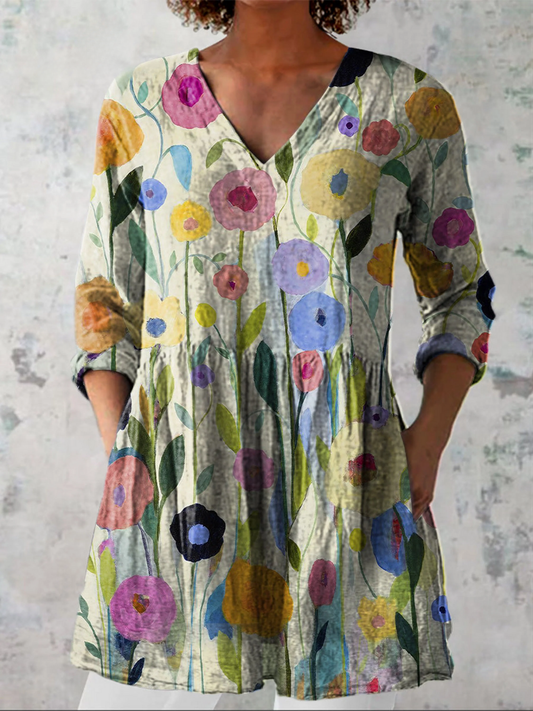 Josefine | Lang Bluse med V-hals
