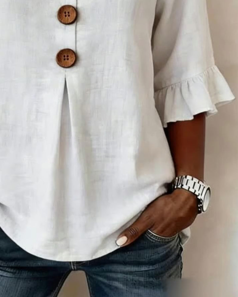Vilma | Knappet bluse med flæser
