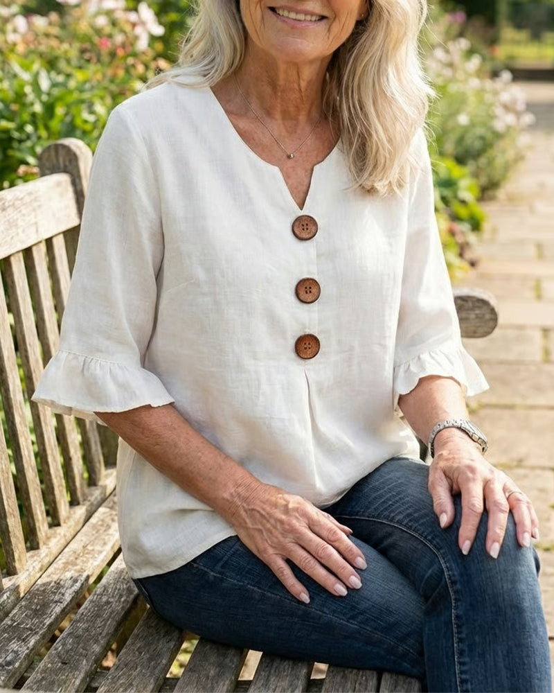 Vilma | Knappet bluse med flæser