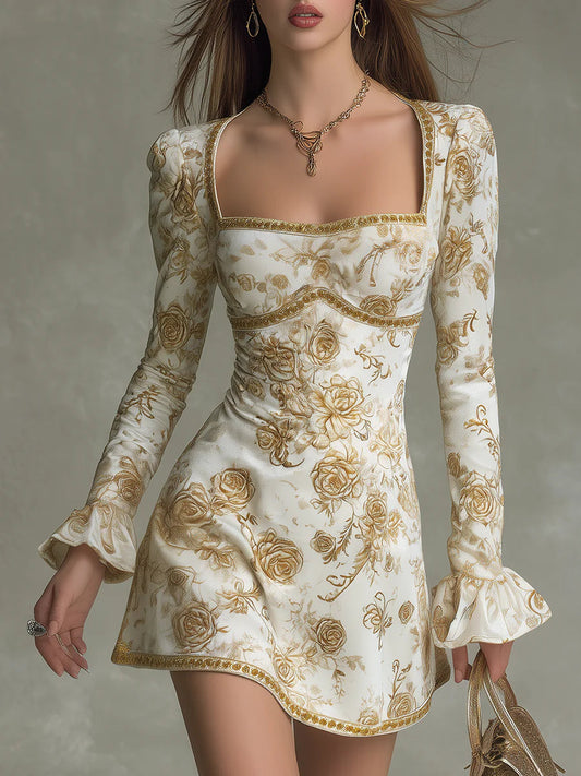 Thyra | Minikjole i velour med vintage rosenprint