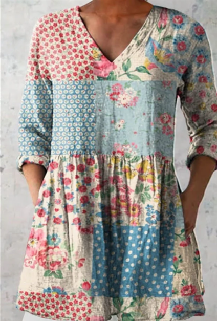 Elvira | Lang Bluse med V-hals