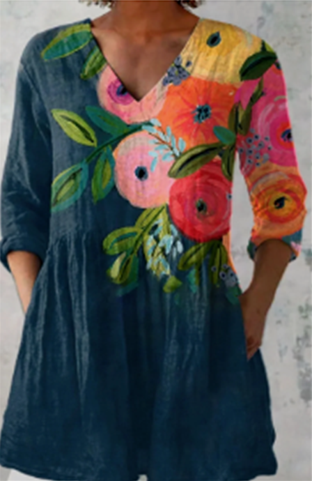 Delfine | Lang Bluse med V-hals