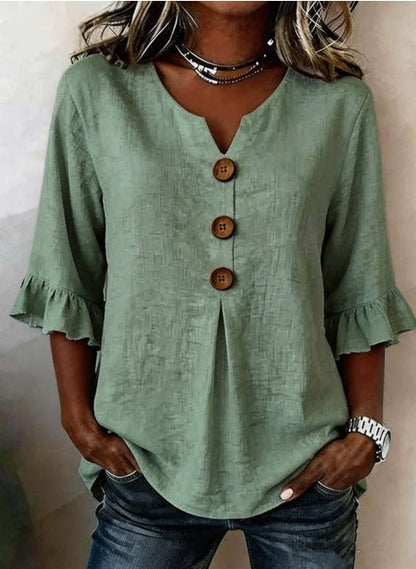 Vilma | Knappet bluse med flæser