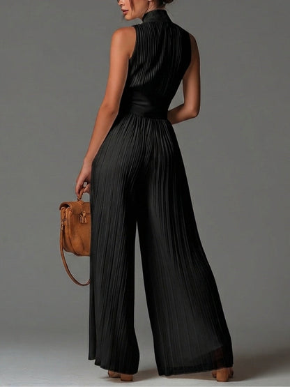 Sort Ærmeløs Jumpsuit med V-udskæring