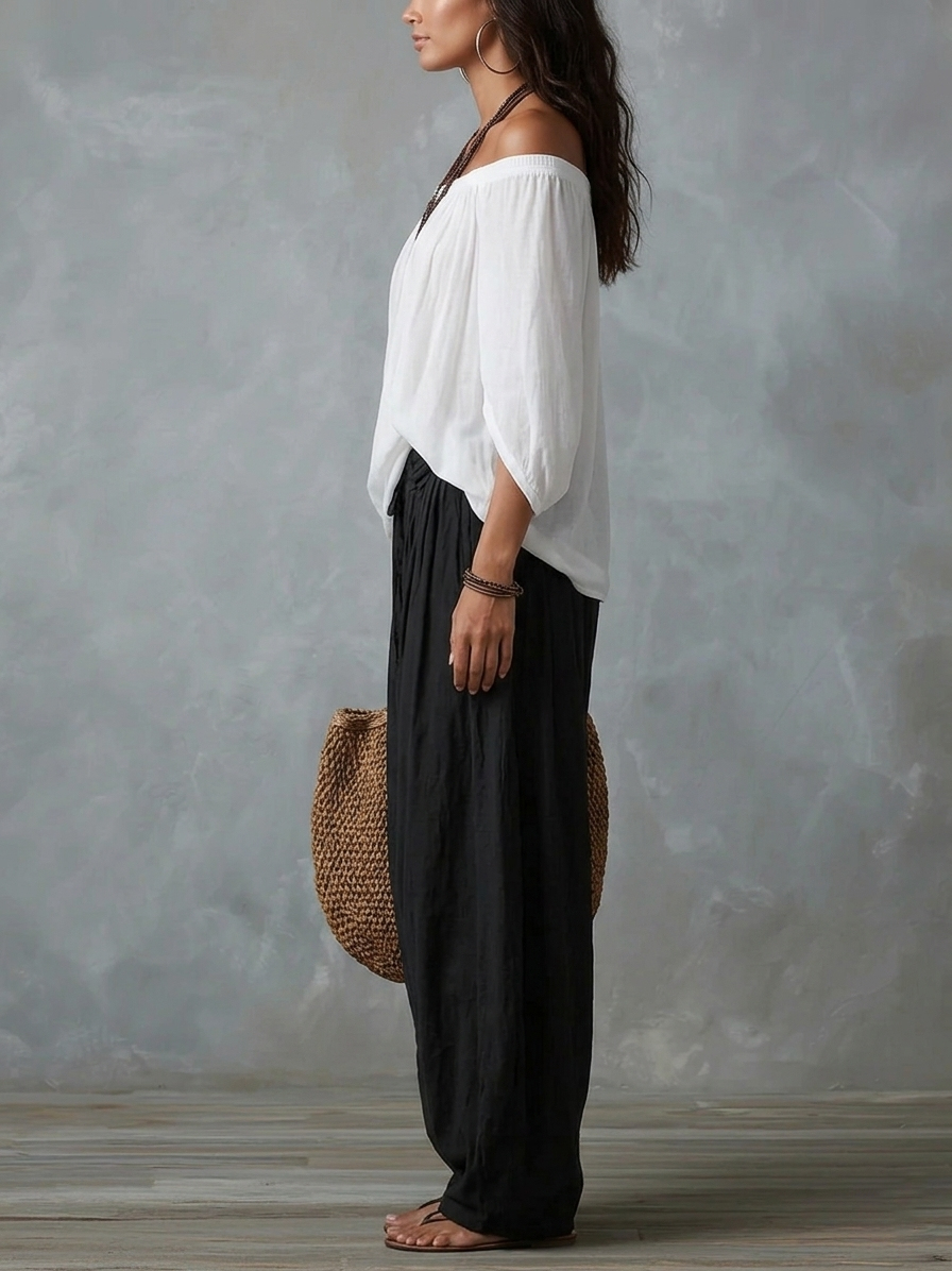 Elsa | Hvid top med bare skuldre og lanternebukser