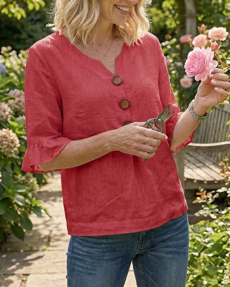 Vilma | Knappet bluse med flæser