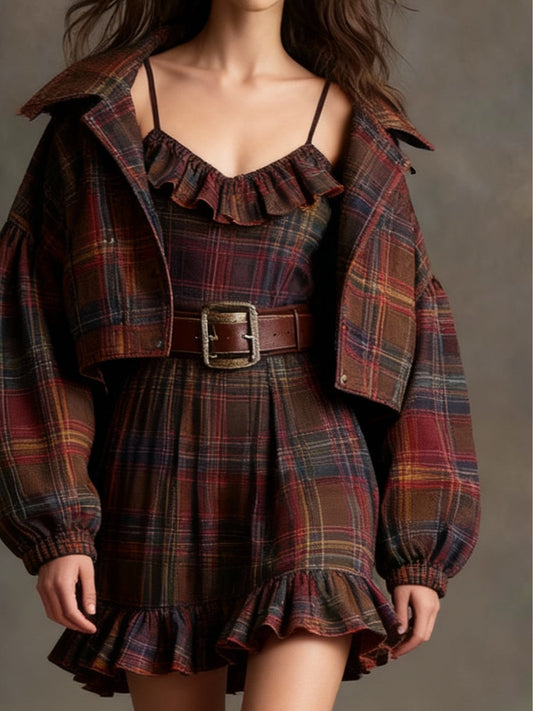 Marta | Ternet vintage minikjole med striber, løs jakke og bælte