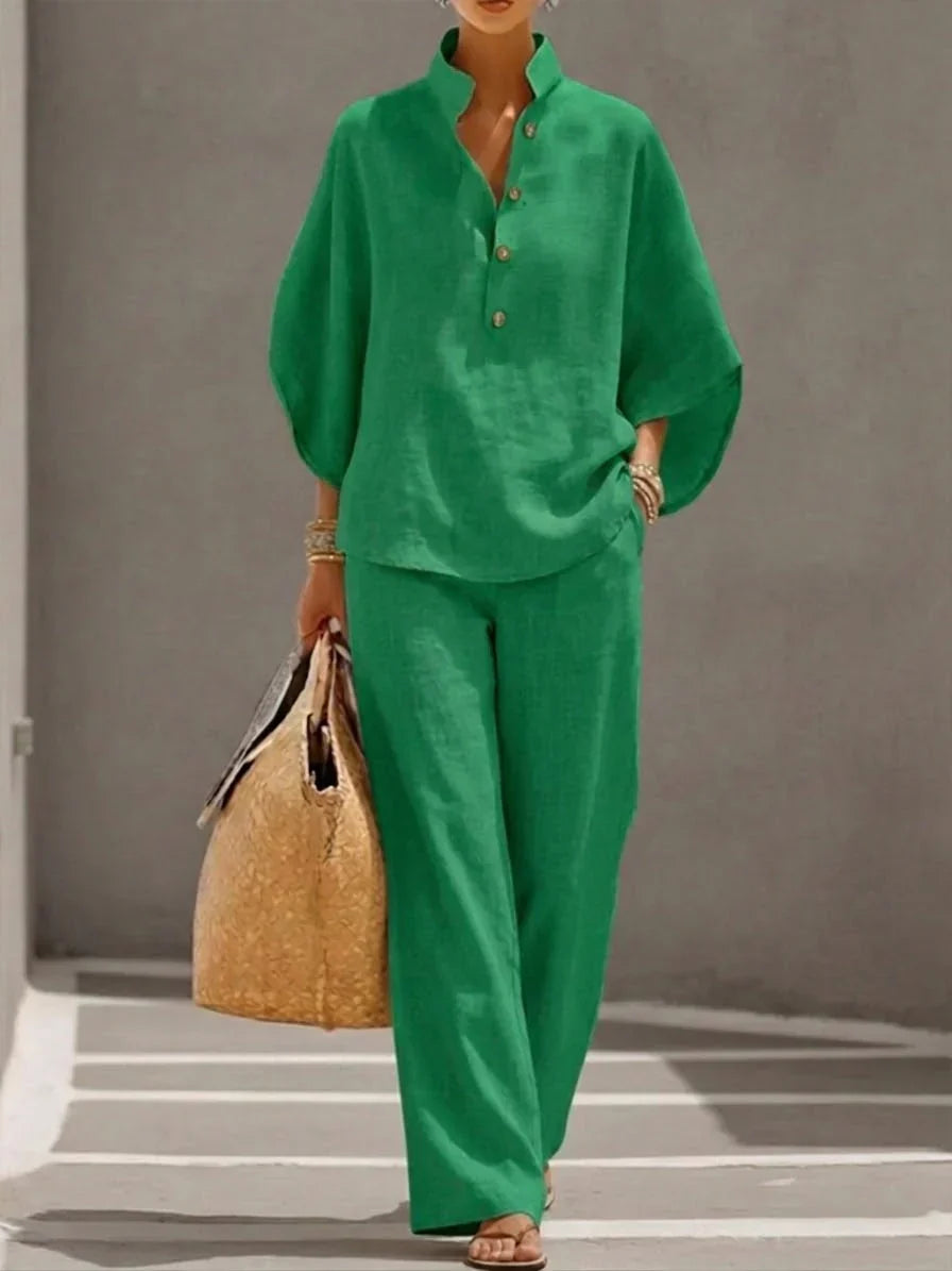 Sofie | Hørsæt med flagermusærmer og vide bukser